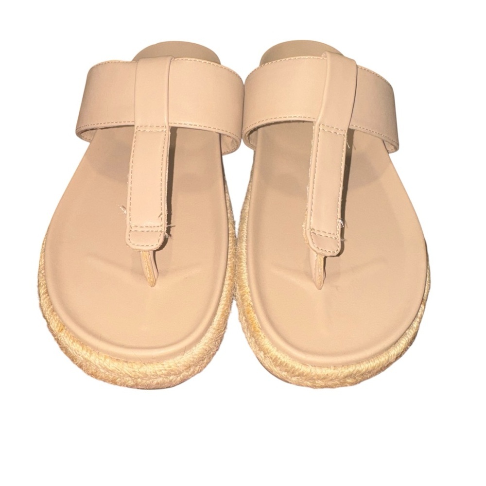 Joie Nacho Nude Leather T-Strap Espadrille Slide Sandals 6.5M